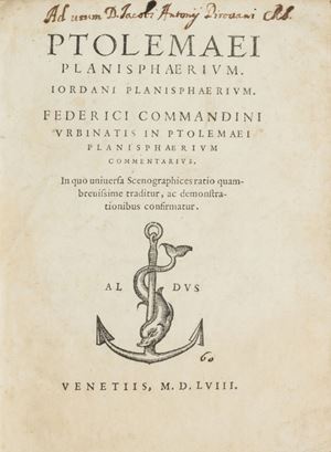 Ptolemaei Planisphaerium. Iordani Planisphaerium. Federici Commandini Vrbinatis in Ptolemaei Planisphaerium commentarius. In quo uniuersa scenographices ratio quam breuissime traditur, ac demonstrationibus confirmatur