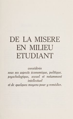 De la misère en milieu etudiant