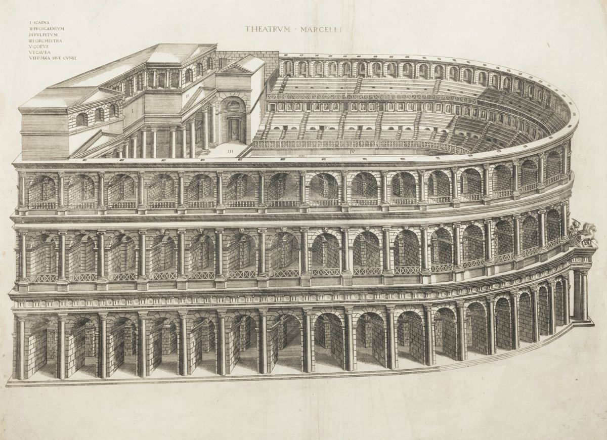 Anonimo, Ian quadrifrontis templum Romae in Foro Boario, incisione in rame, 1550