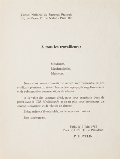 A' tous les travailleurs, falso volantino, 1968