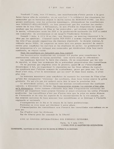 Internazionale situazionista, C'est pas fini! - Volantino del maggio francese, 1968