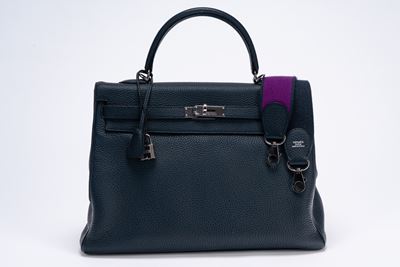 Borsa Kelly 35 Retourne, pelle Taurillon Clémence blu ultraviolet, dettagli in palladio (2012)
