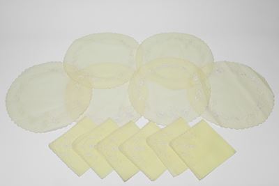 Servizio all'americana in organza ricamata a mano, sei sottopiatti e sei tovaglioli coordinati