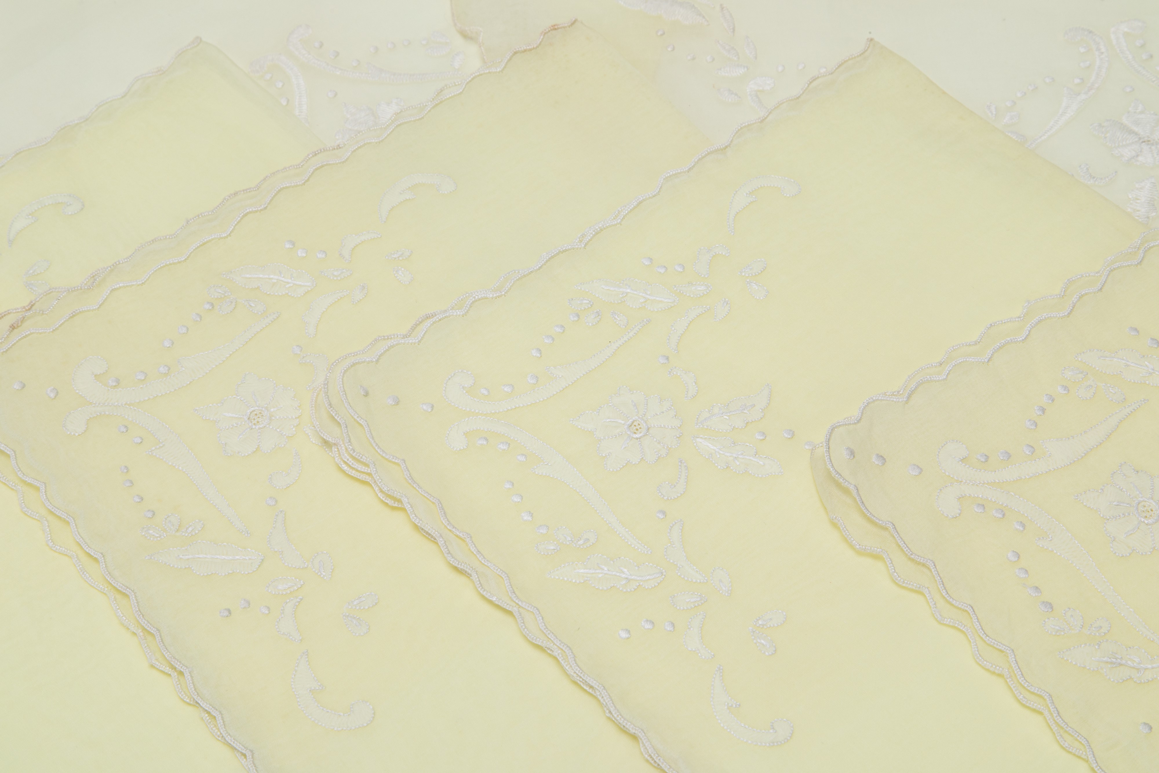 Servizio all'americana in organza ricamata a mano, sei sottopiatti e sei tovaglioli coordinati
