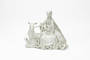 Dama su cerva, modello di Paul Scheurich (New York 1883 &ndash; Brandeburgo 1945), Meissen, XX secolo.