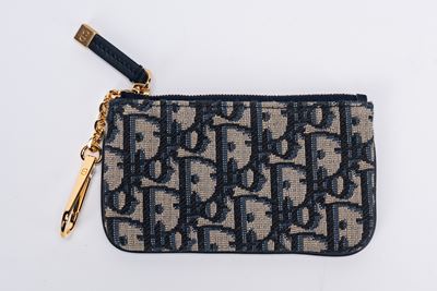 Portachiavi DiorTravel in tela Dior Jacquard Oblique blu
