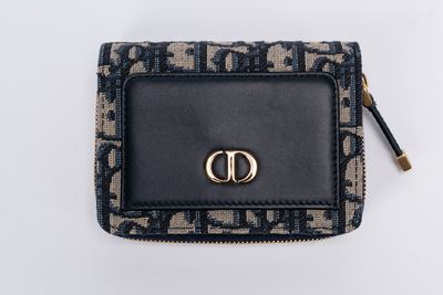 Portafoglio “Dior Oblique” in tela jacquard e pelle blu