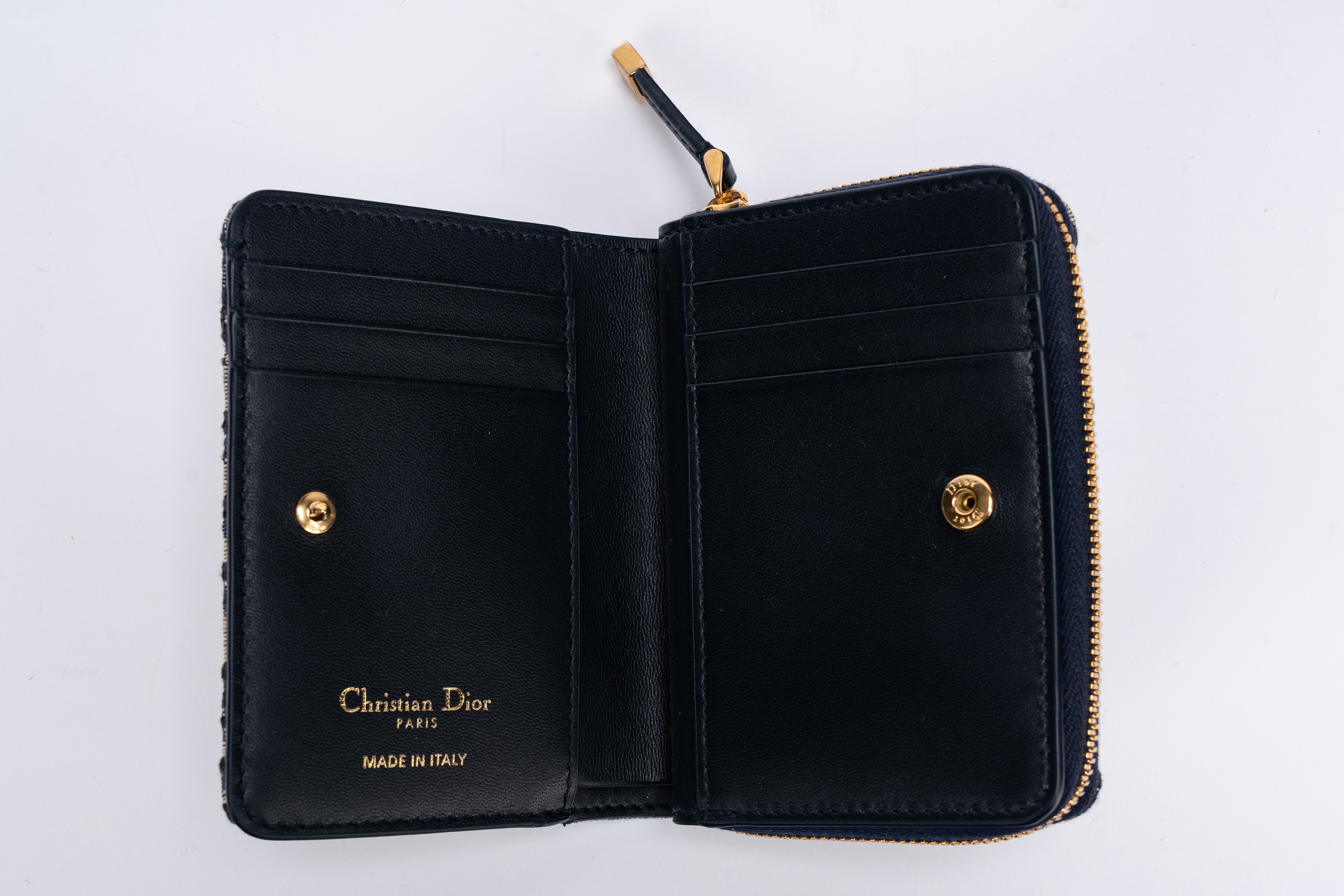 Christian Dior - Portafoglio “Dior Oblique” in tela jacquard e pelle blu