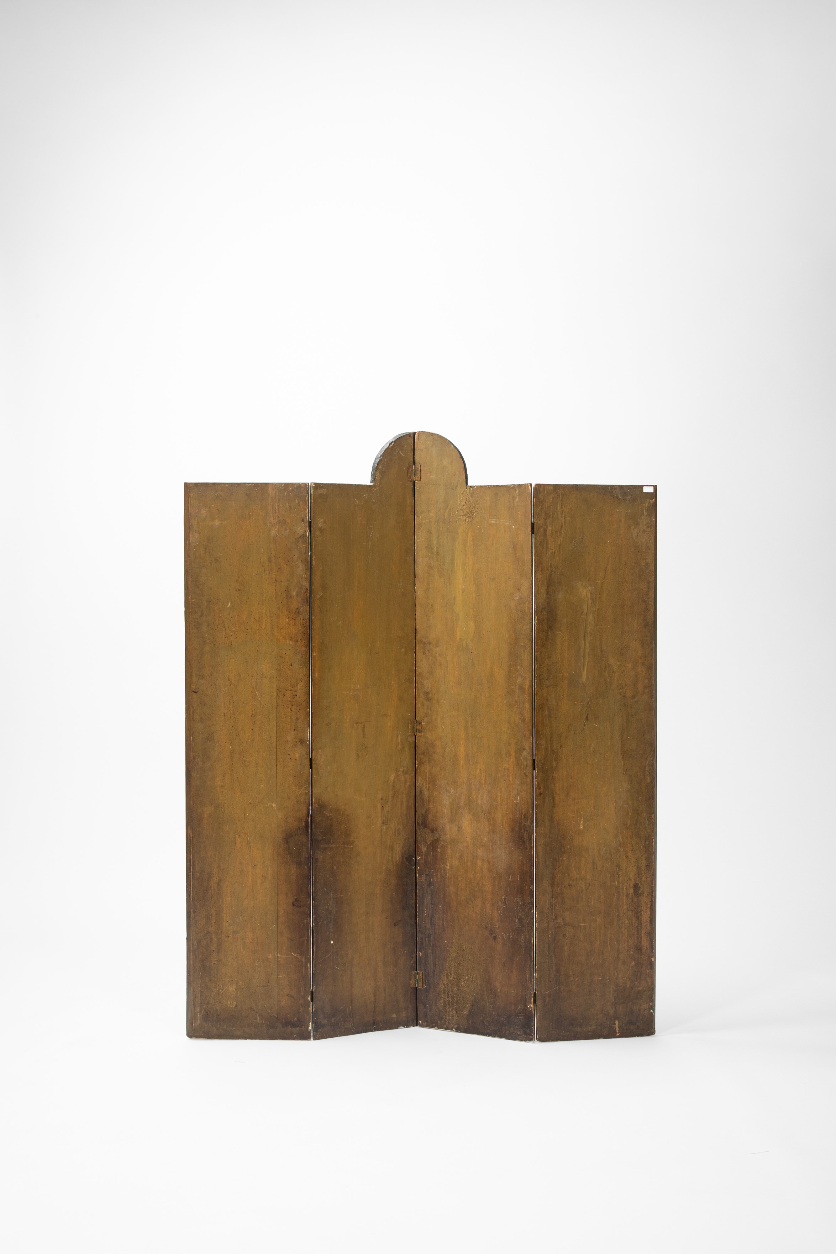 Paravento in legno dipinto, decorazione floreale e fondale giallo