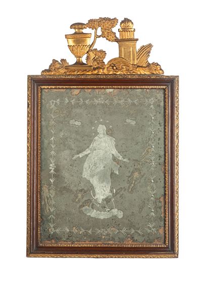 Specchiera con cornice in legno dorato e vetro inciso, Immacolata Concezione, Venezia, XIX secolo