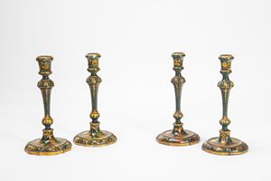 Due coppie di candelieri in legno laccato. Veneto, secolo XVIII.