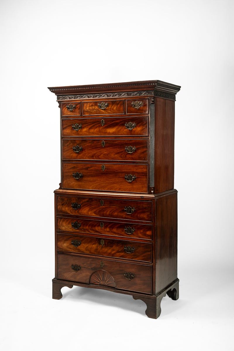 Tallboy-chest on chest in stile Giorgio III, in mogano