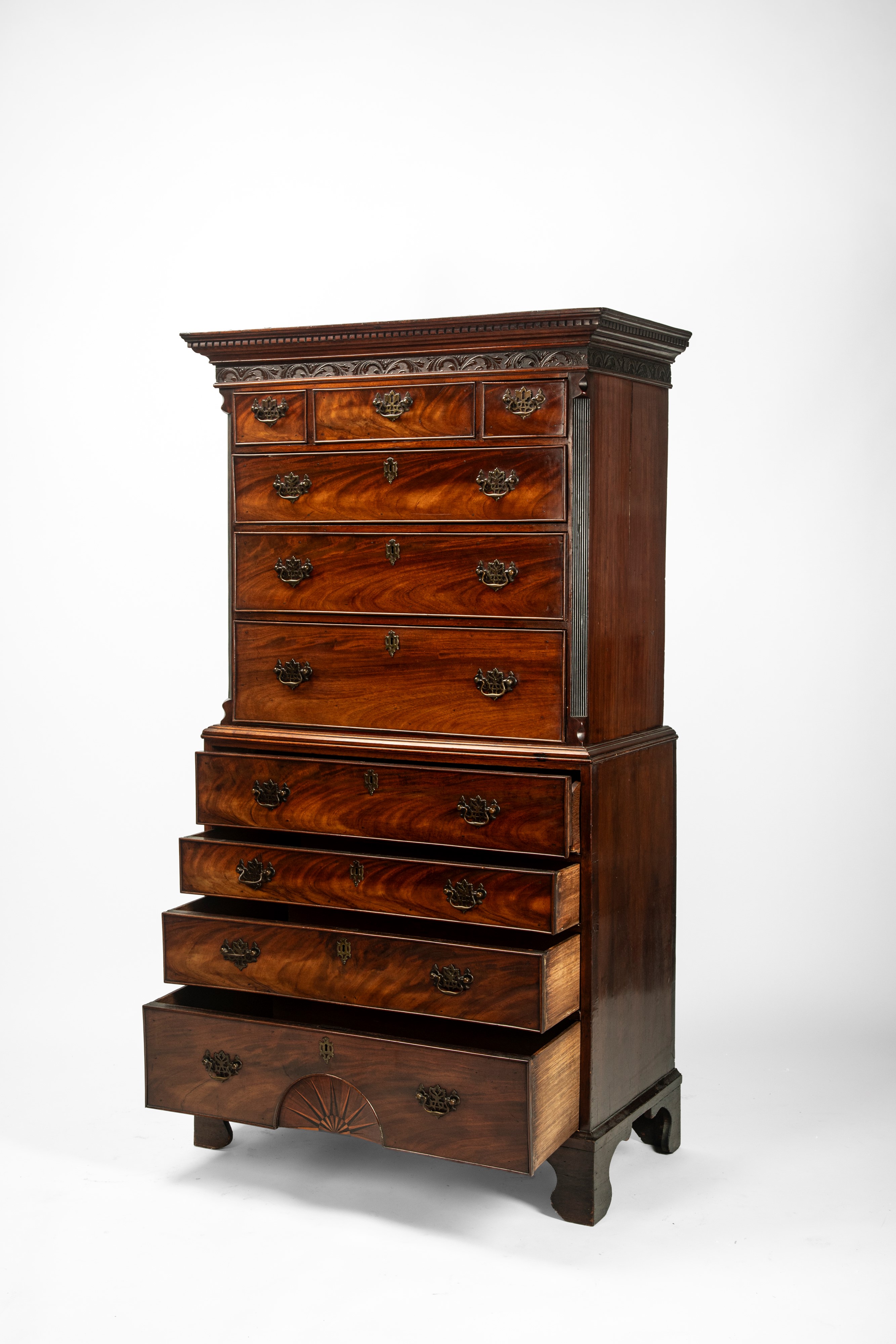 Tallboy-chest on chest in stile Giorgio III, in mogano