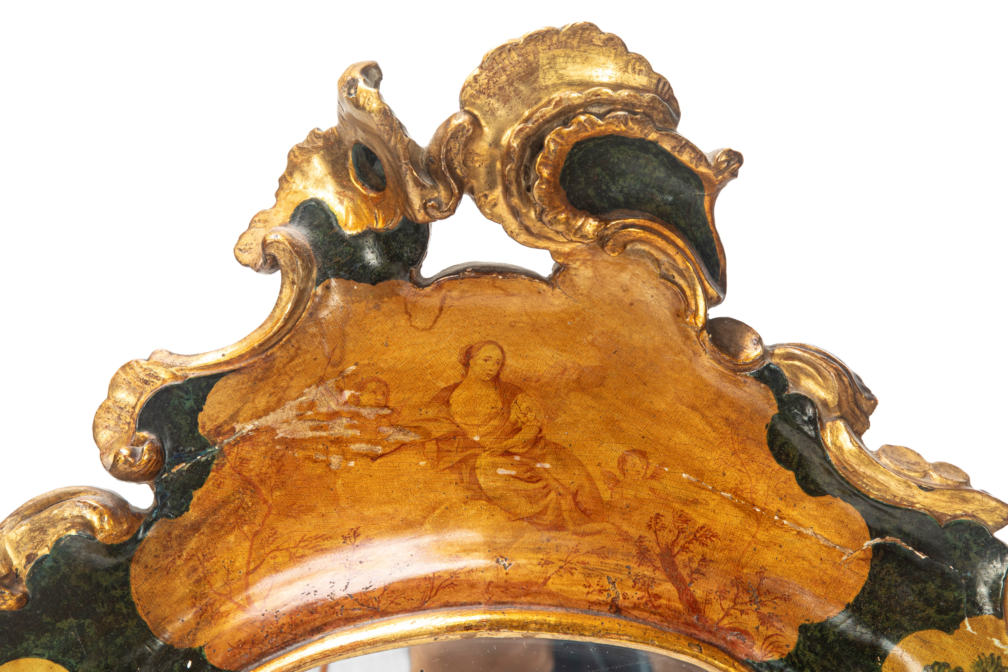 Specchiera veneziana del XVIII secolo, legno laccato a forma mossa
