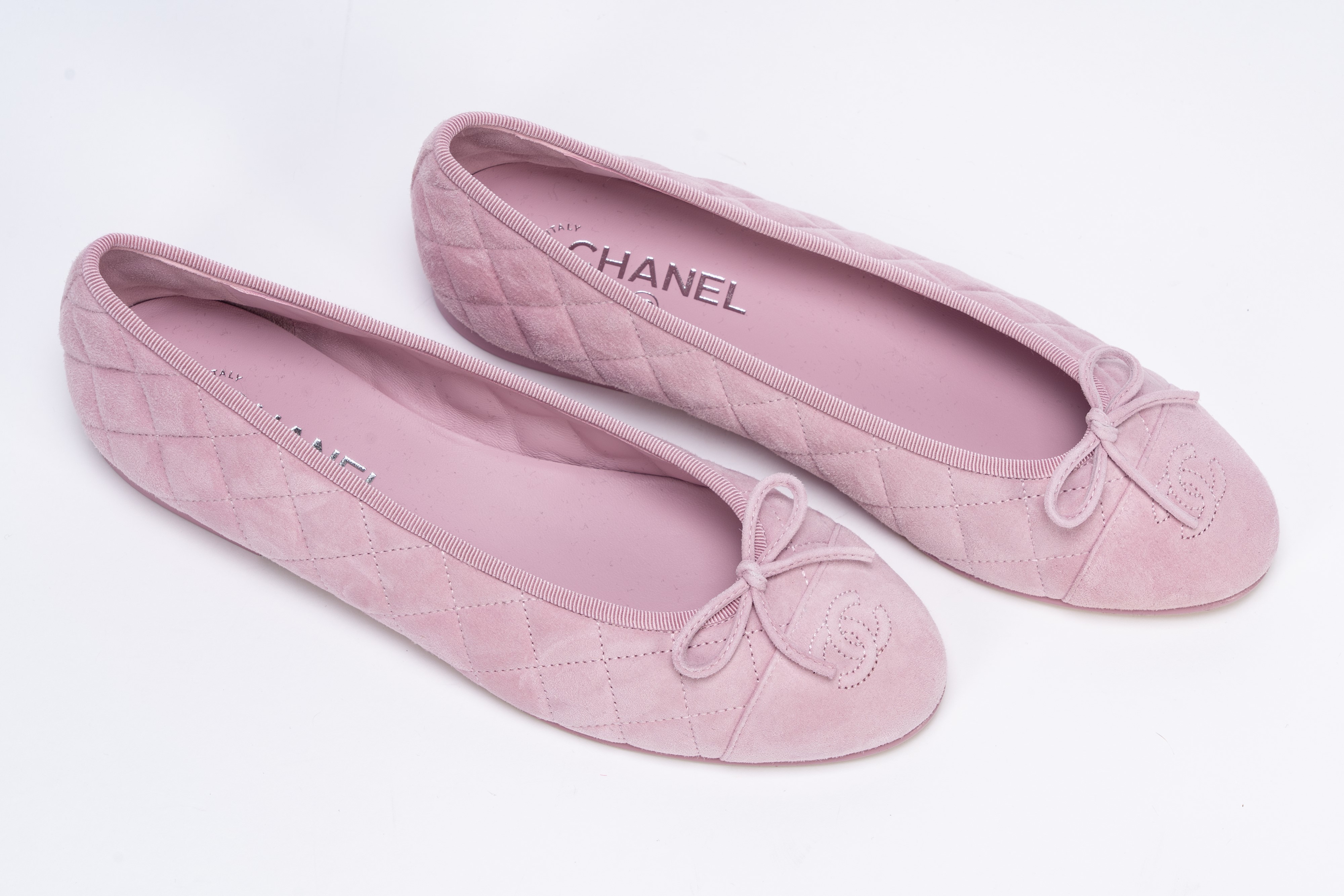 Chanel - Ballerine, pelle matelassé scamosciata rosa, misura 40
