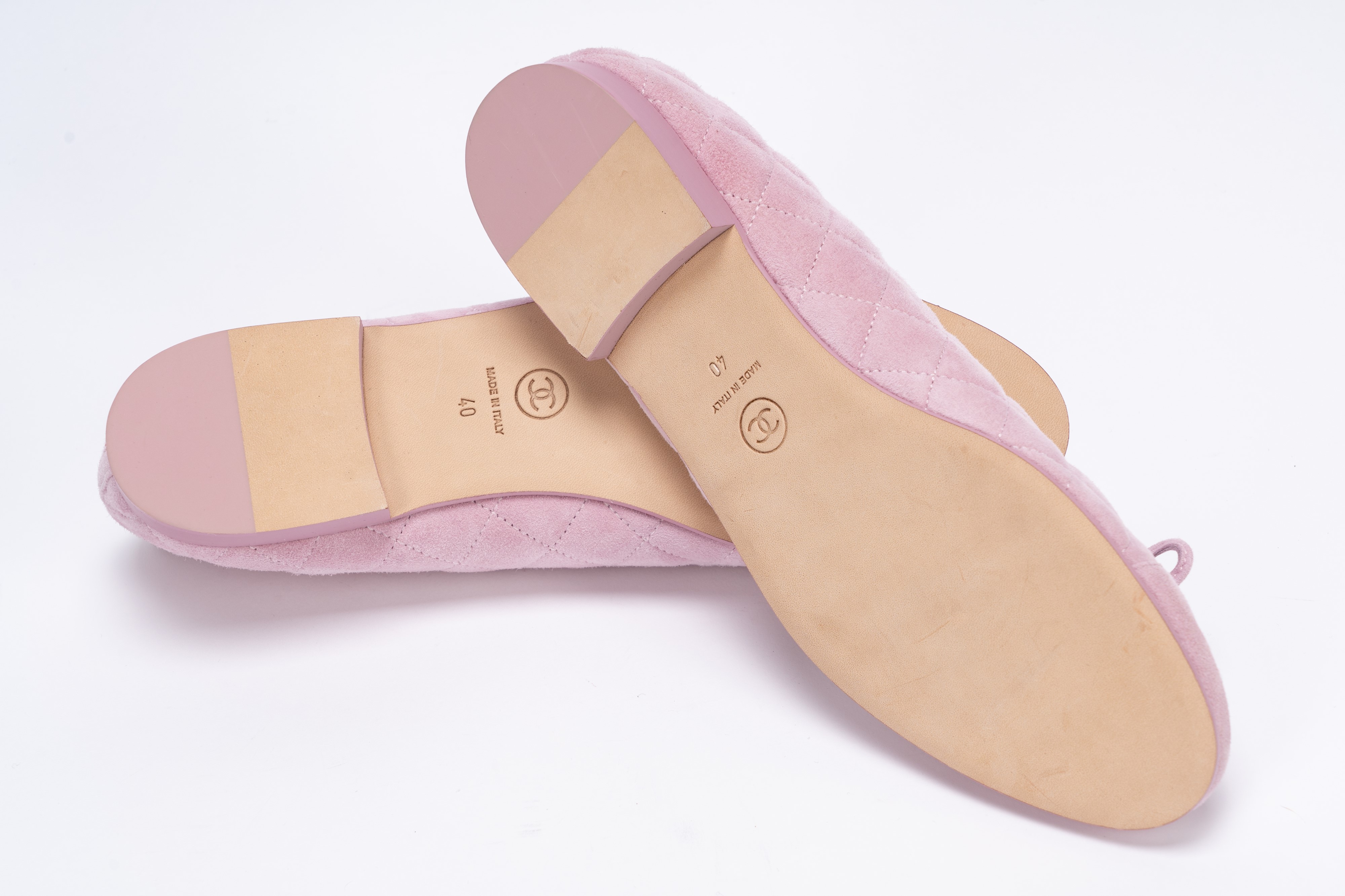 Chanel - Ballerine, pelle matelassé scamosciata rosa, misura 40