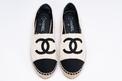 Espadrillas, tweed ecrù e nero, misura 41