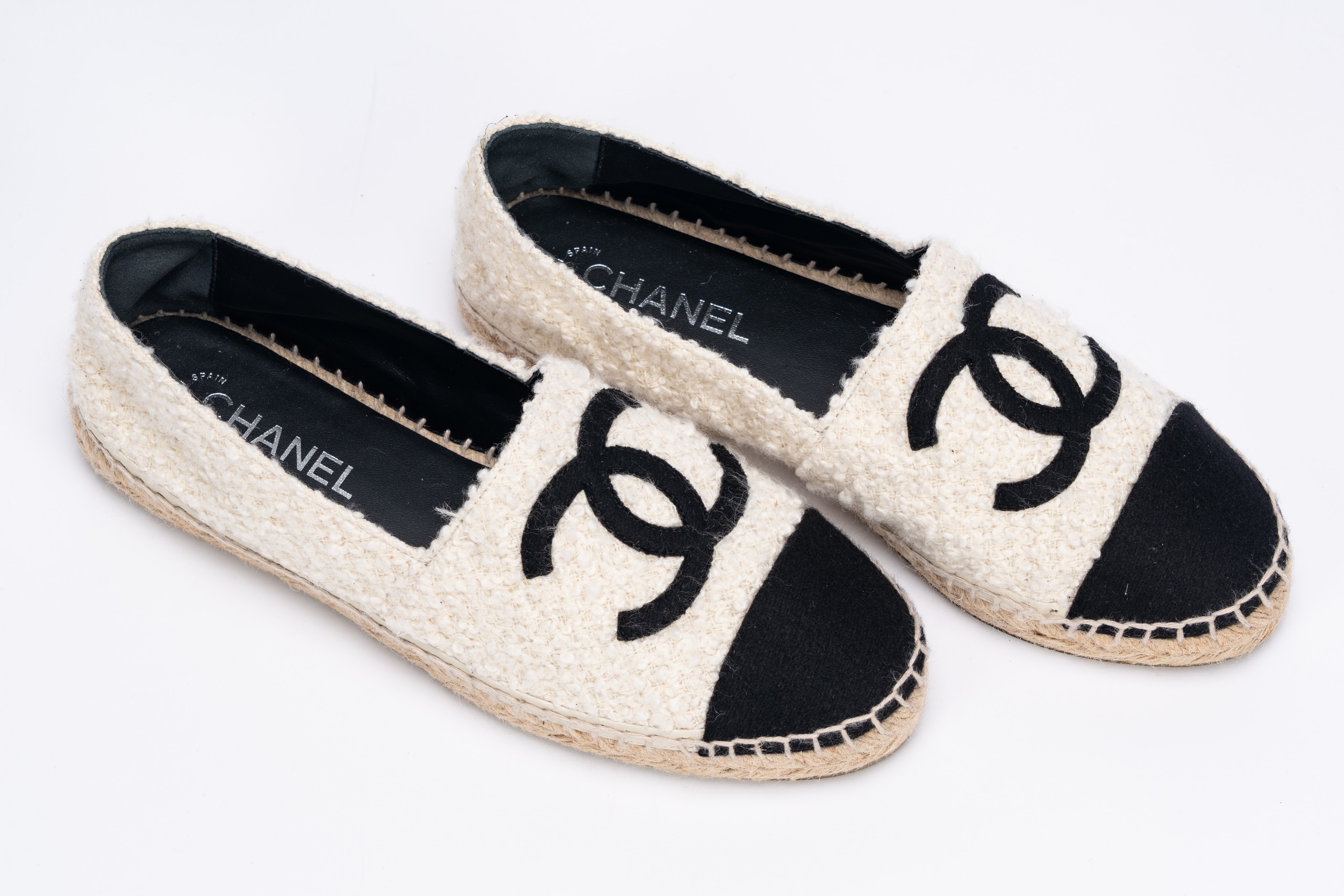 Chanel - Espadrillas, tweed ecrù e nero, misura 41