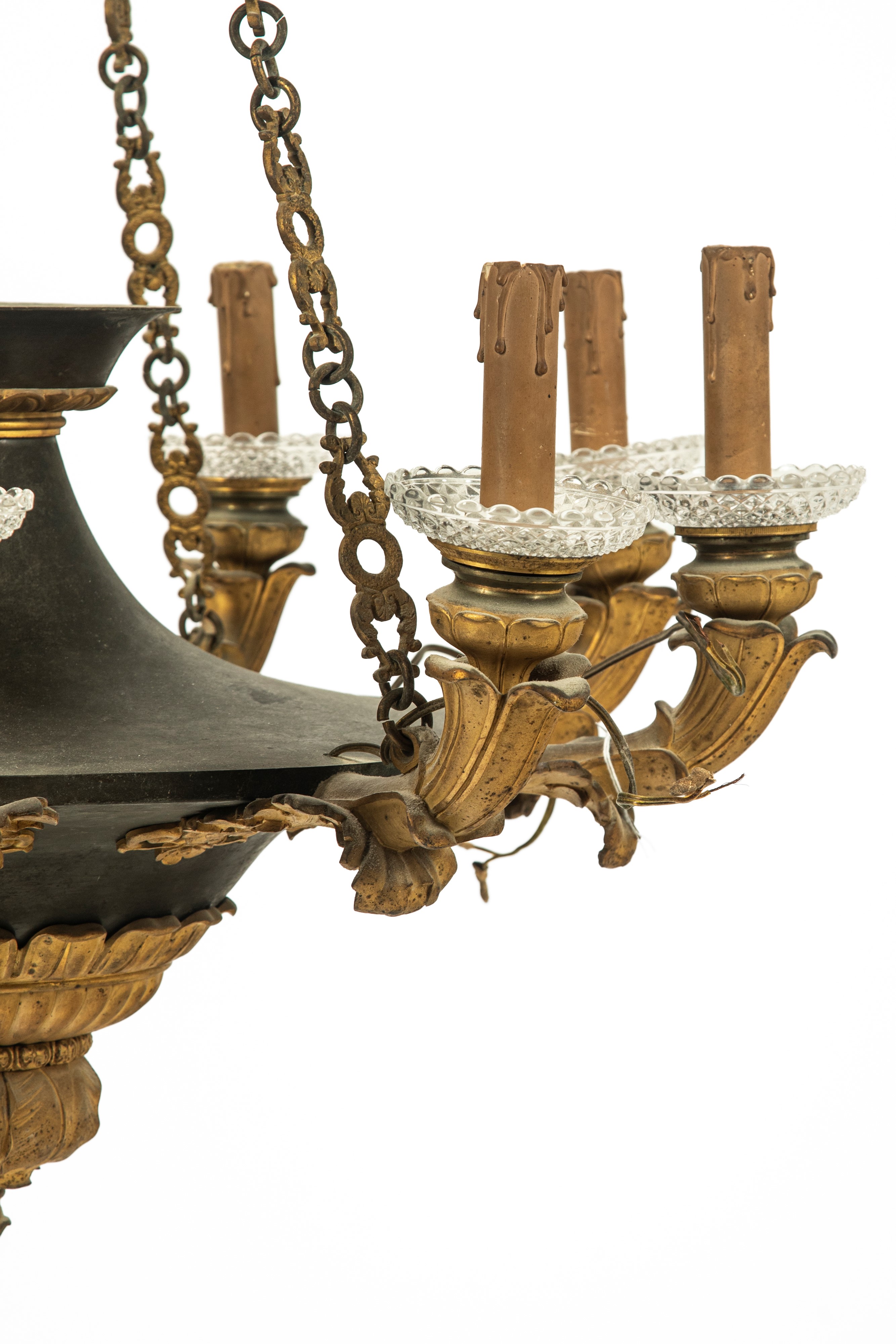 Lampadario a cesto, bronzo patinato e dorato, sec. XIX