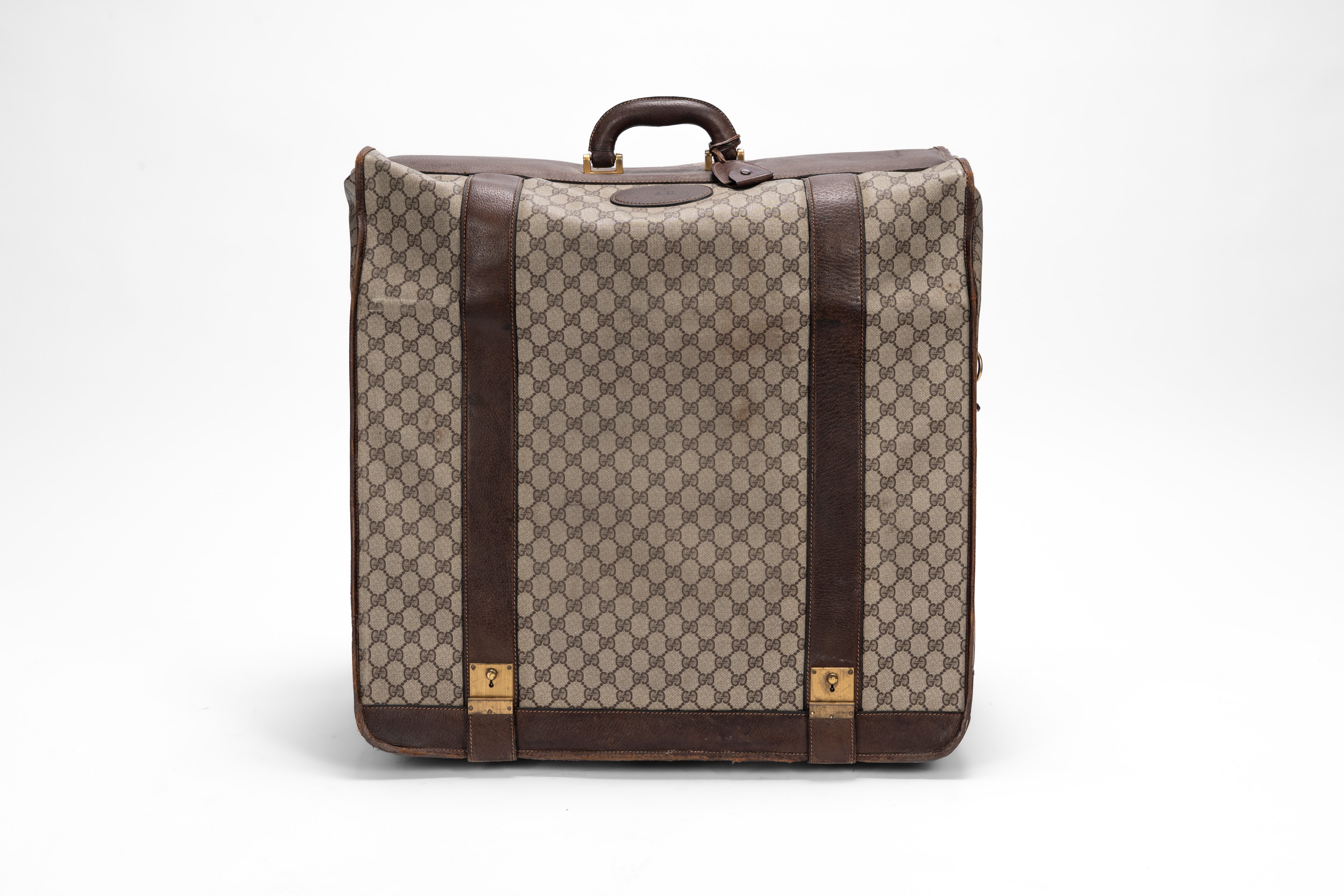 Gucci - Set di 3 valigie e porta abiti, in tela monogrammata plastificata color beige