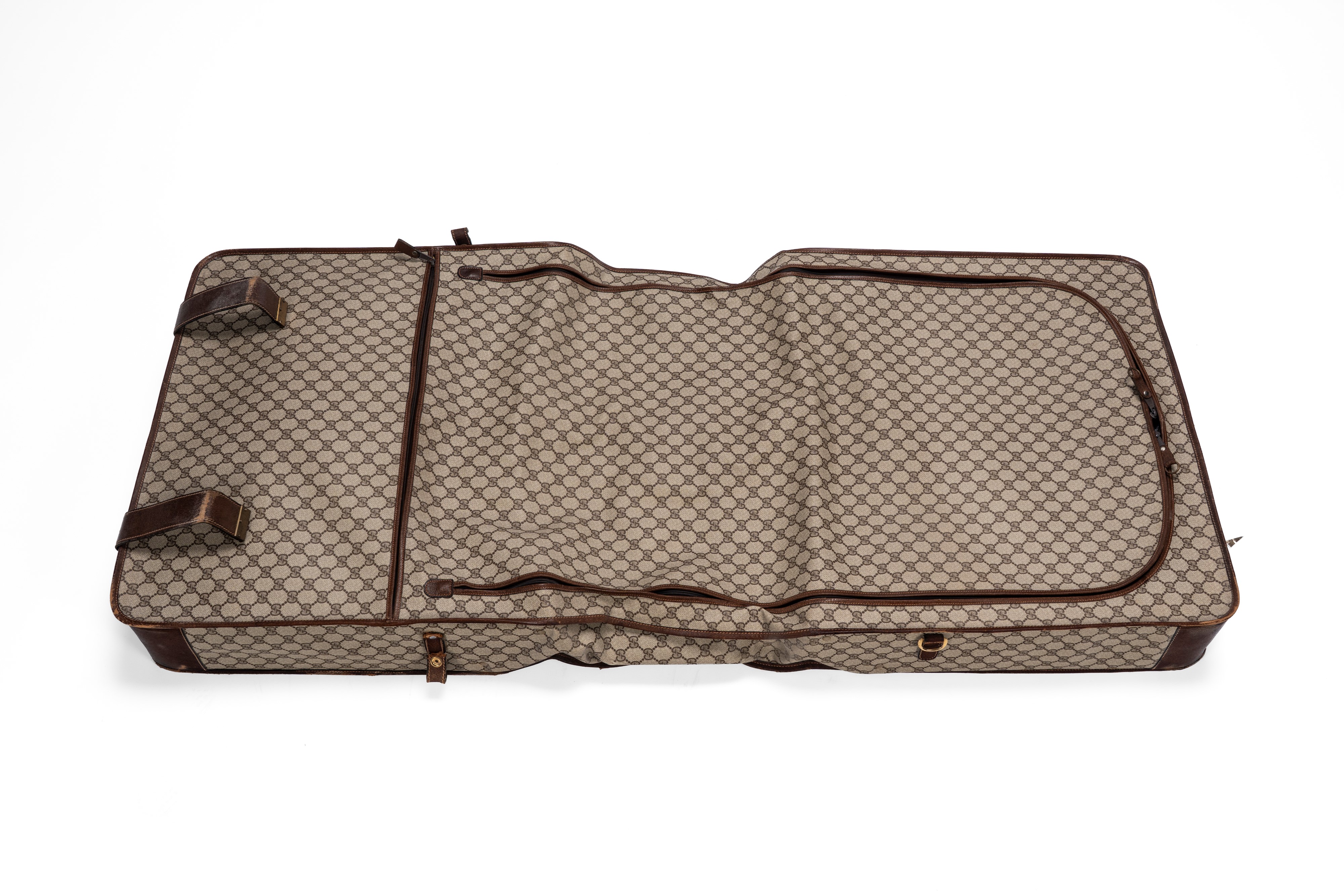 Gucci - Set di 3 valigie e porta abiti, in tela monogrammata plastificata color beige