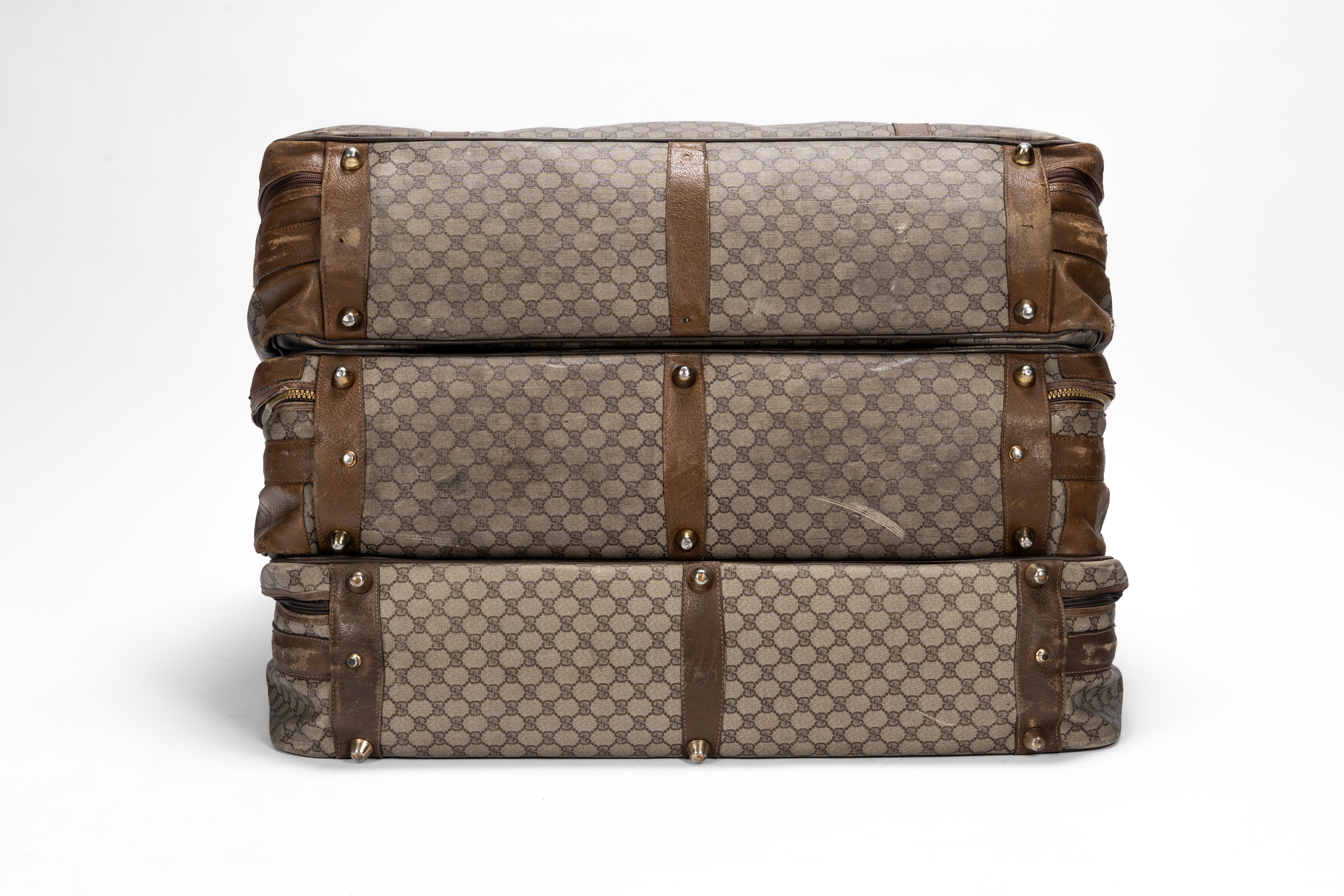 Gucci - Set di 3 valigie e porta abiti, in tela monogrammata plastificata color beige