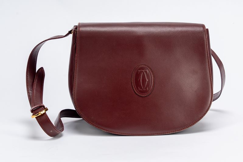 Must De Cartier - Borsa, in pelle burgundy con tracolla regolabile