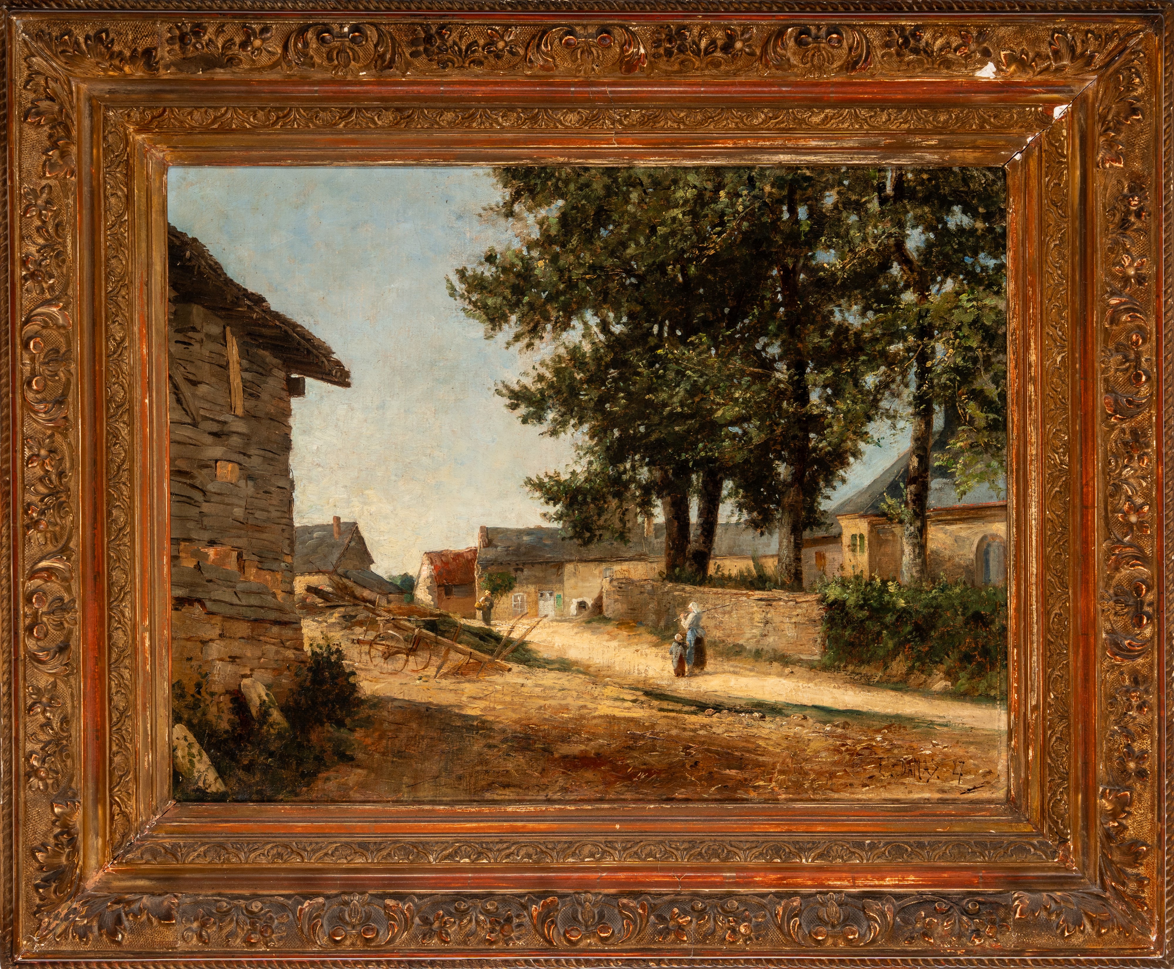 Eugène Damas - Scorcio di villaggio con figure