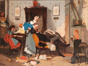 Scena di vita familiare in un interno