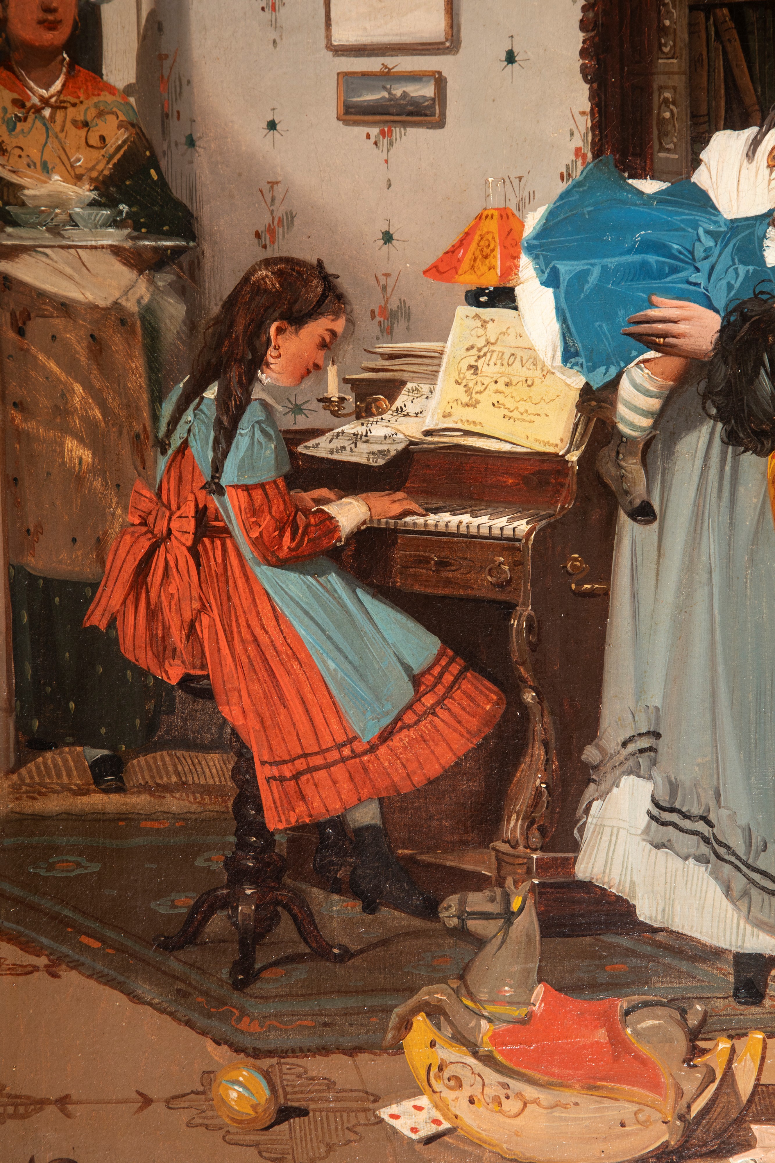 Achille Savoia - Scena di vita familiare in un interno, olio su tela