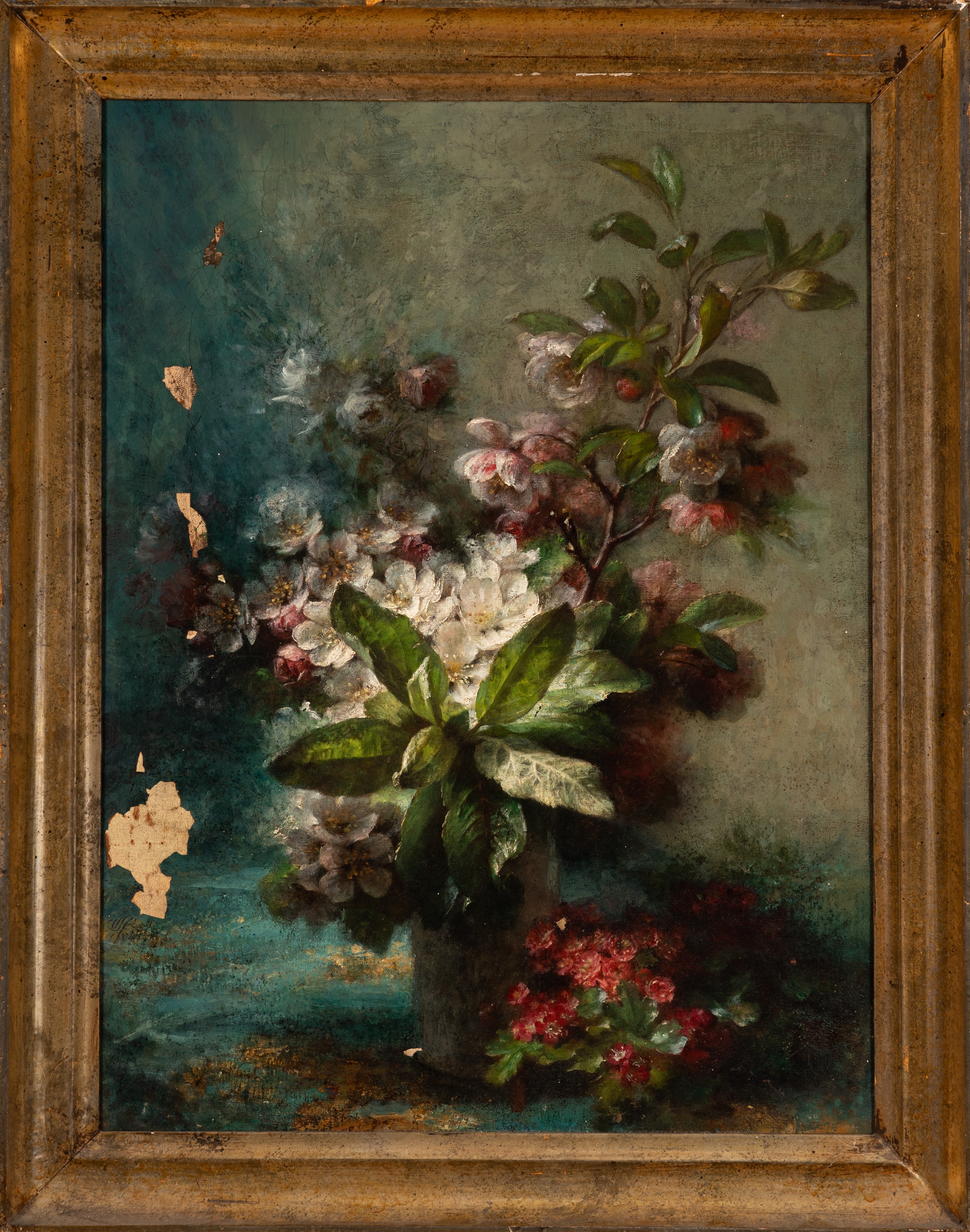 Scuola Francese, Secolo XIX - Vaso di fiori di pero, olio su tela
