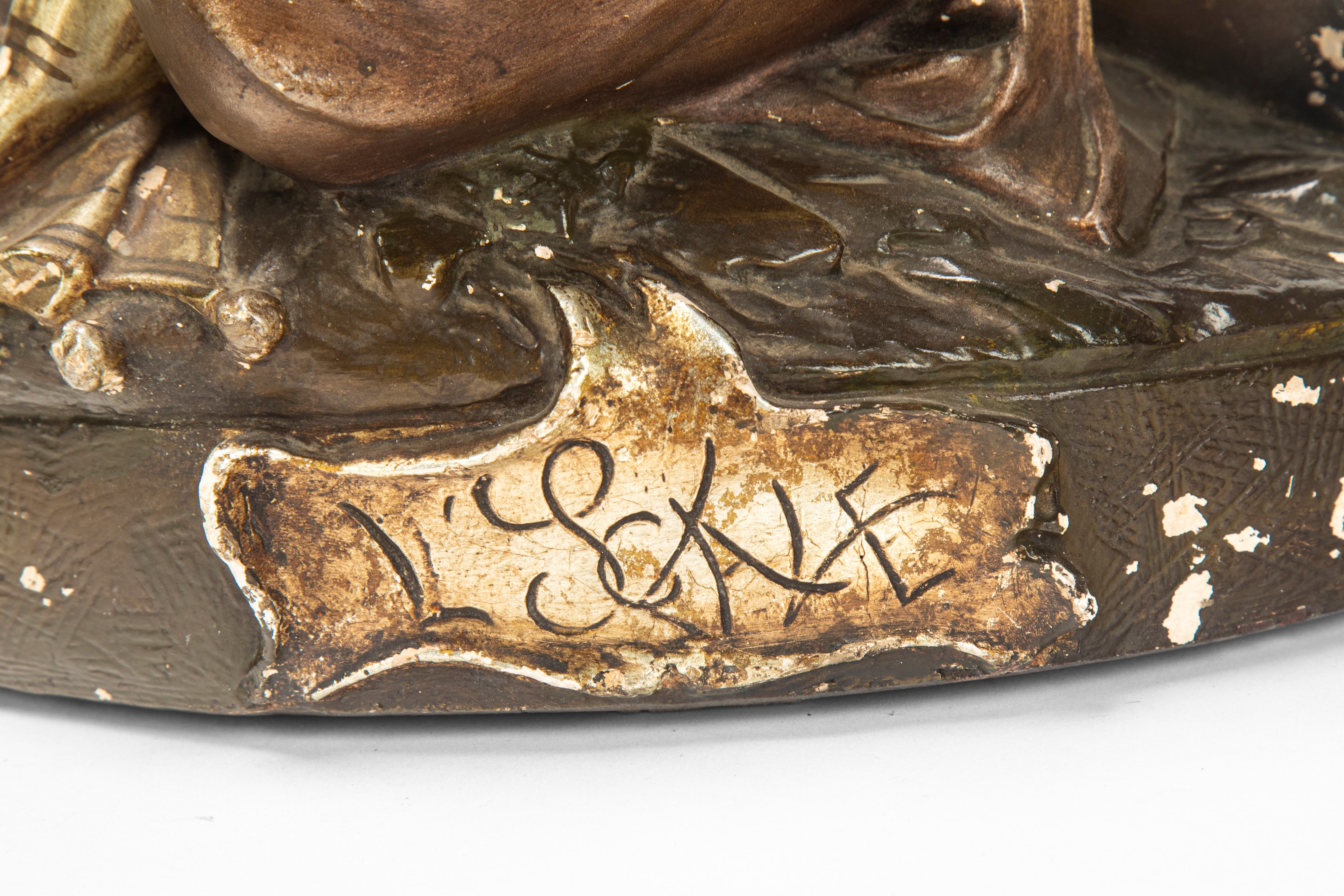 Scultura in terracotta policroma, Due mori inginocchiati e incatenati, fine secolo XIX