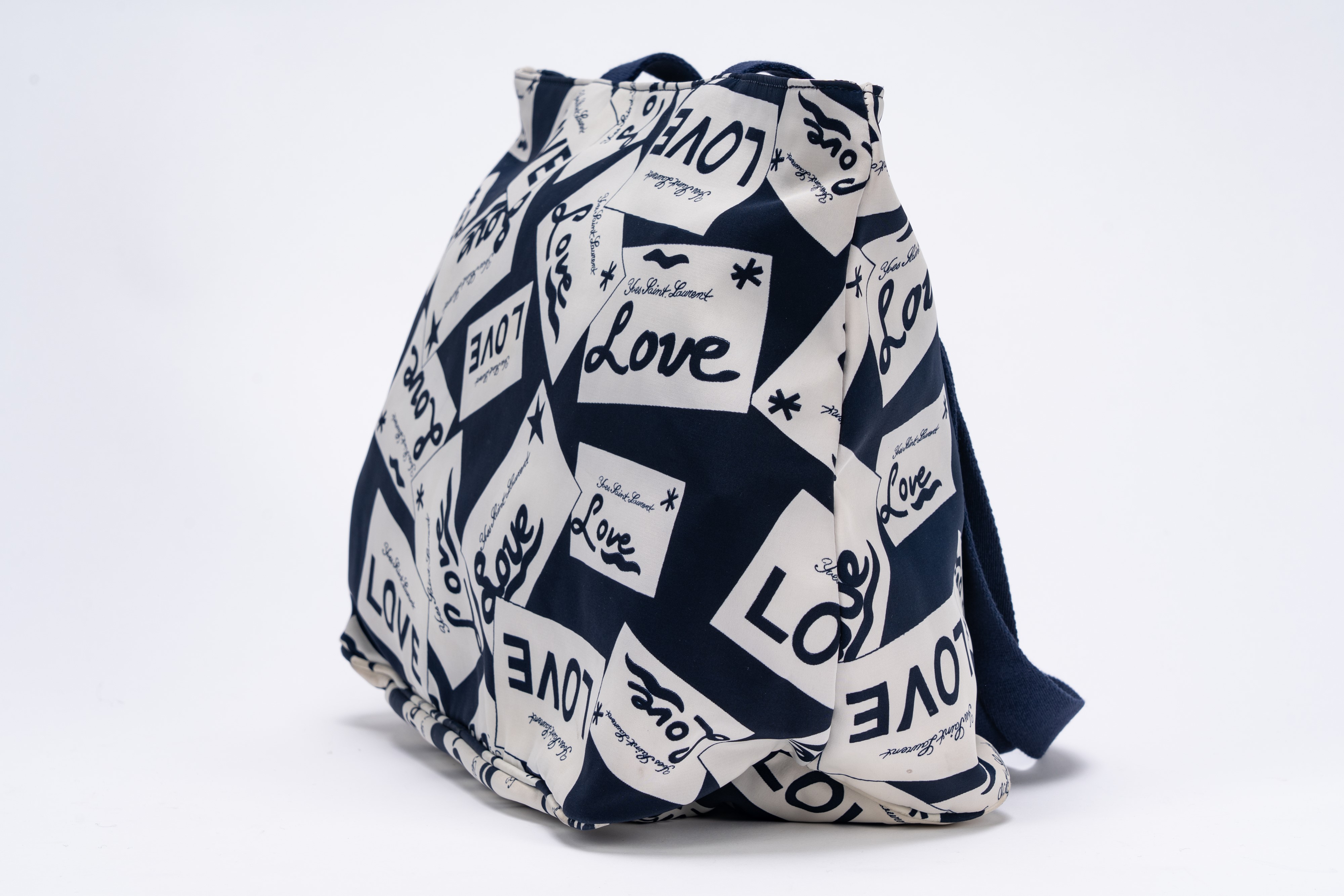Yves Saint Laurent - Borsa shopper in tessuto tecnico bianco e blu con stampa LOVE