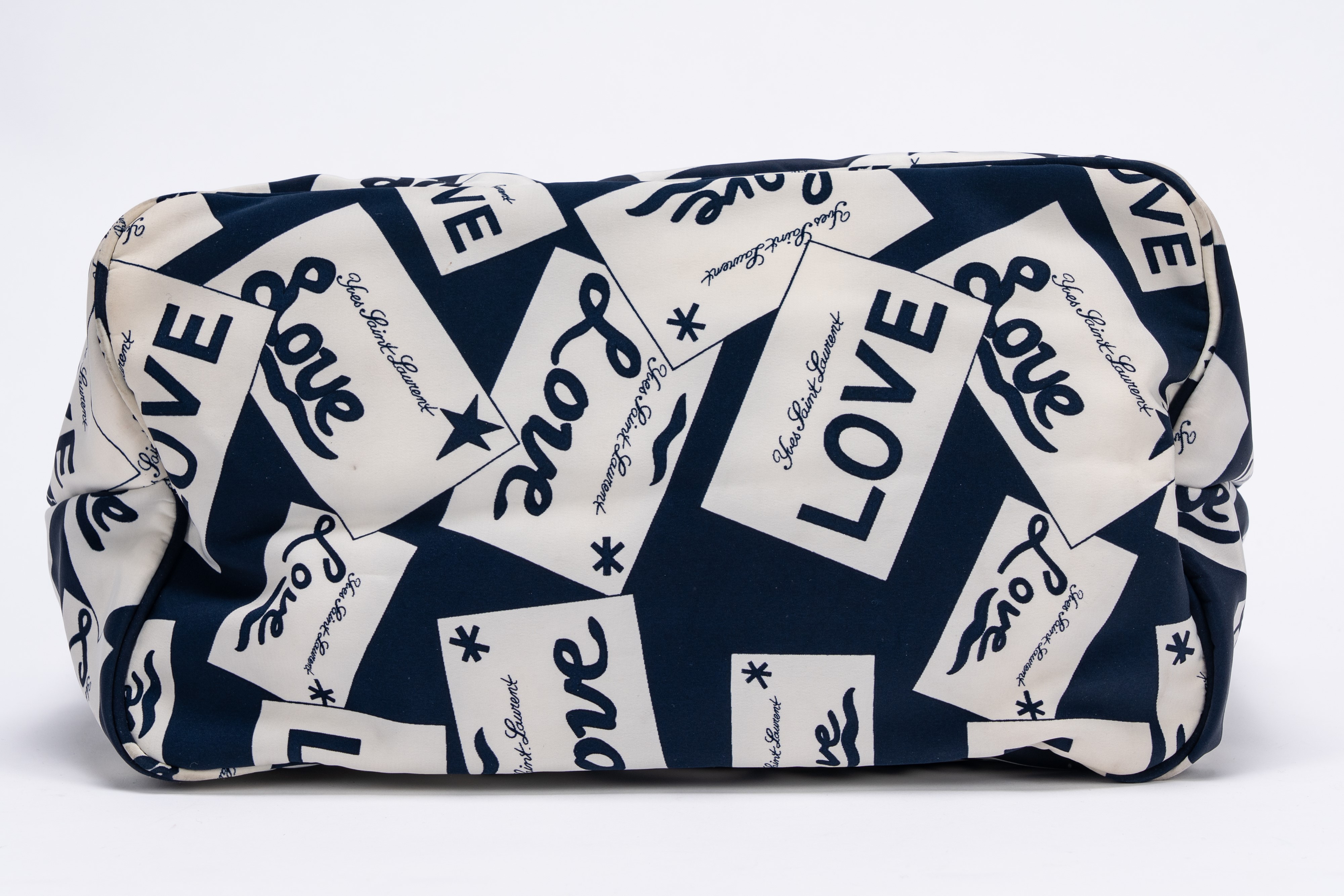 Yves Saint Laurent - Borsa shopper in tessuto tecnico bianco e blu con stampa LOVE