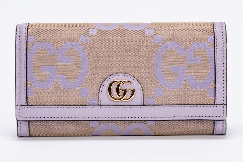 Gucci - Portafogli, in tessuto macro con logo, beige e lilla