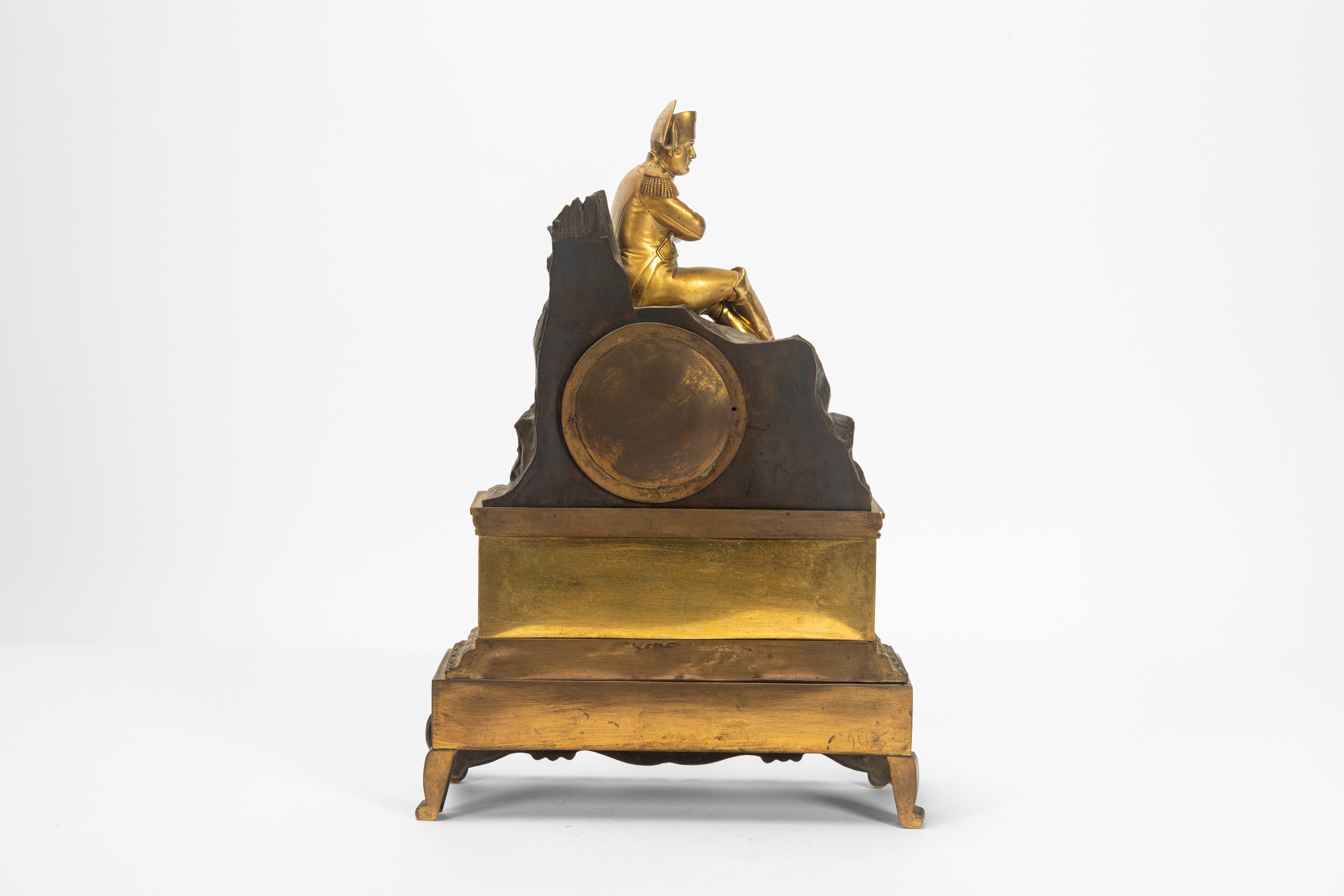 Pendola da tavolo in bronzo dorato e patinato con figura di Napoleone, sec. XIX