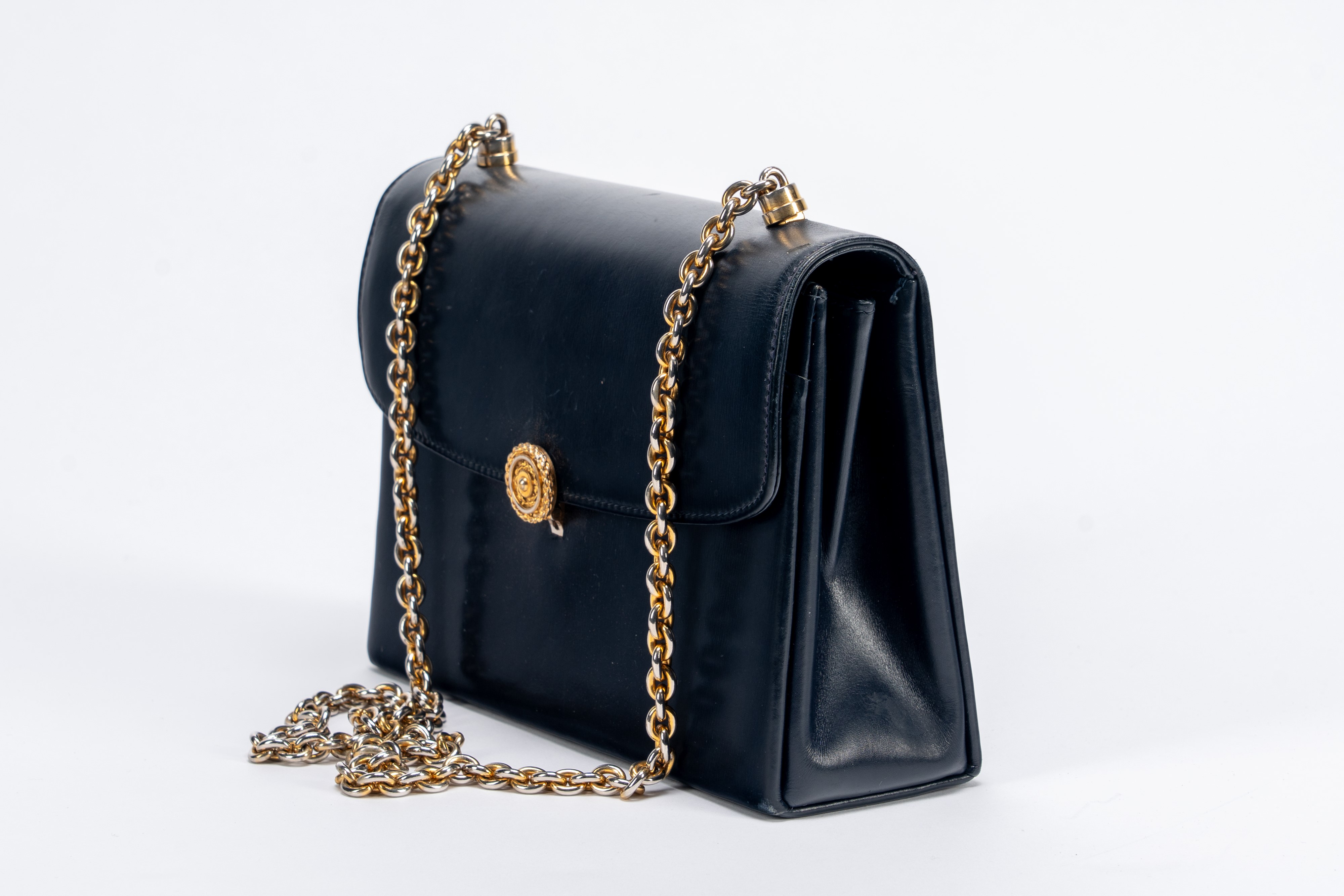 Gucci - Borsa in pelle blu notte, anni '70