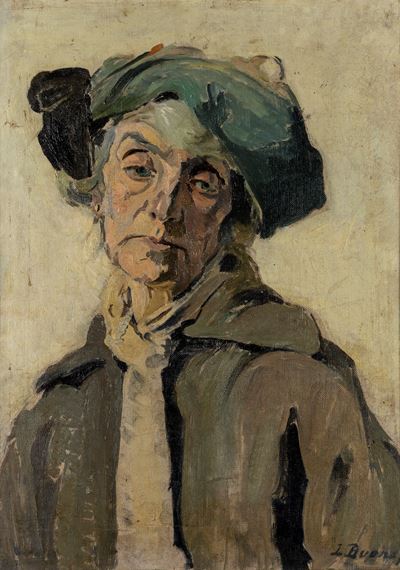 Ritratto di anziana, olio su cartone