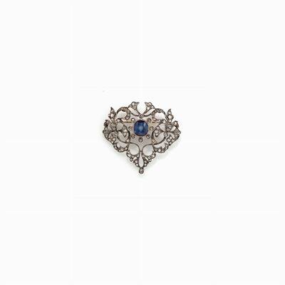 Spilla D'epoca con Diamanti e Zaffiro i
