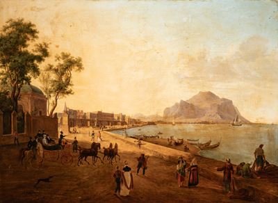 Veduta di Palermo con il Monte Pellegrino, olio su tela