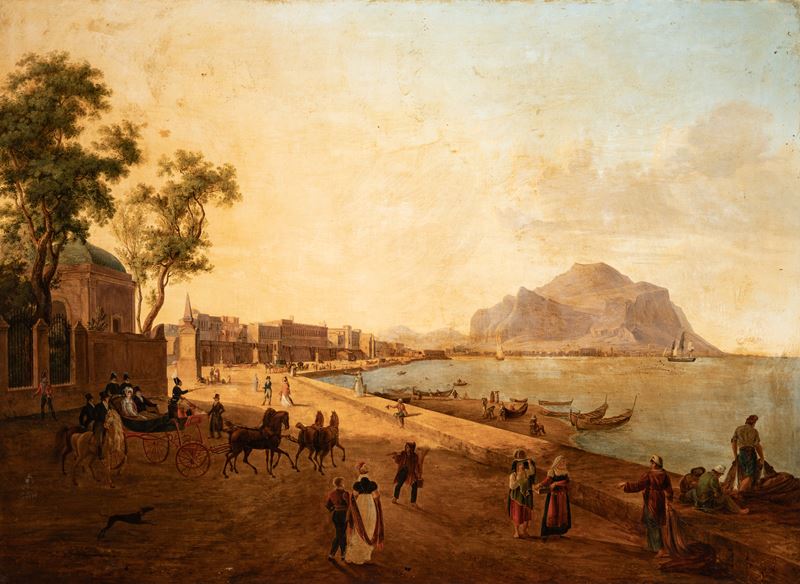 Scuola Dell'italia Meridionale, Inizio Secolo XIX - Veduta di Palermo con il Monte Pellegrino, ol...