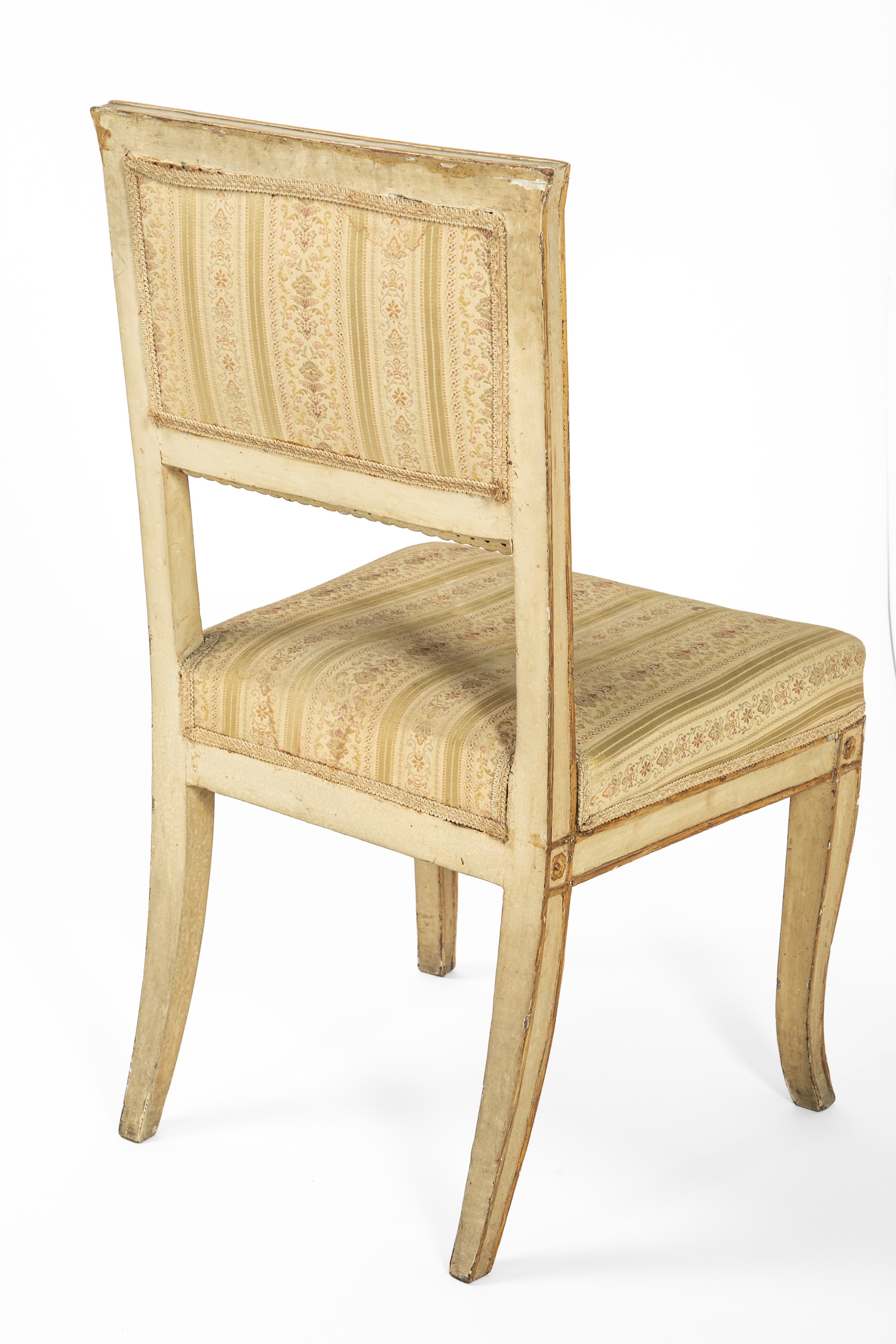 Quattro sedie, legno laccato e dorato, Secolo XIX