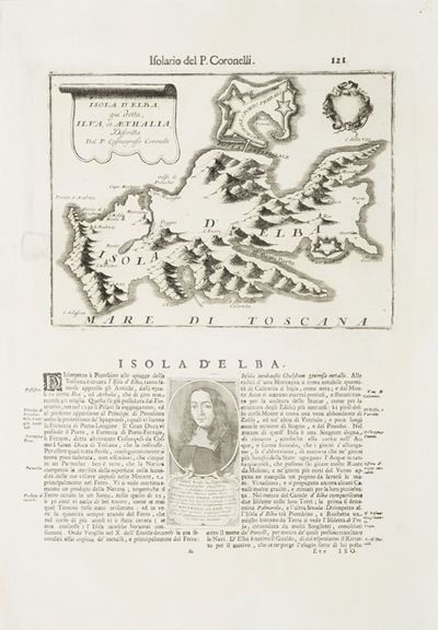 Coronelli, Isola d'Elba e Città e fortezza di Livorno, incisione su rame