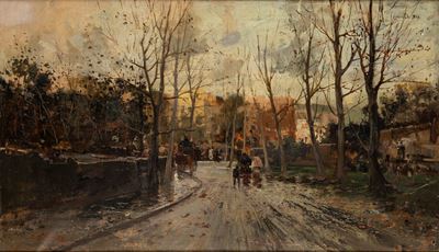 Viale autunnale, olio su tela
