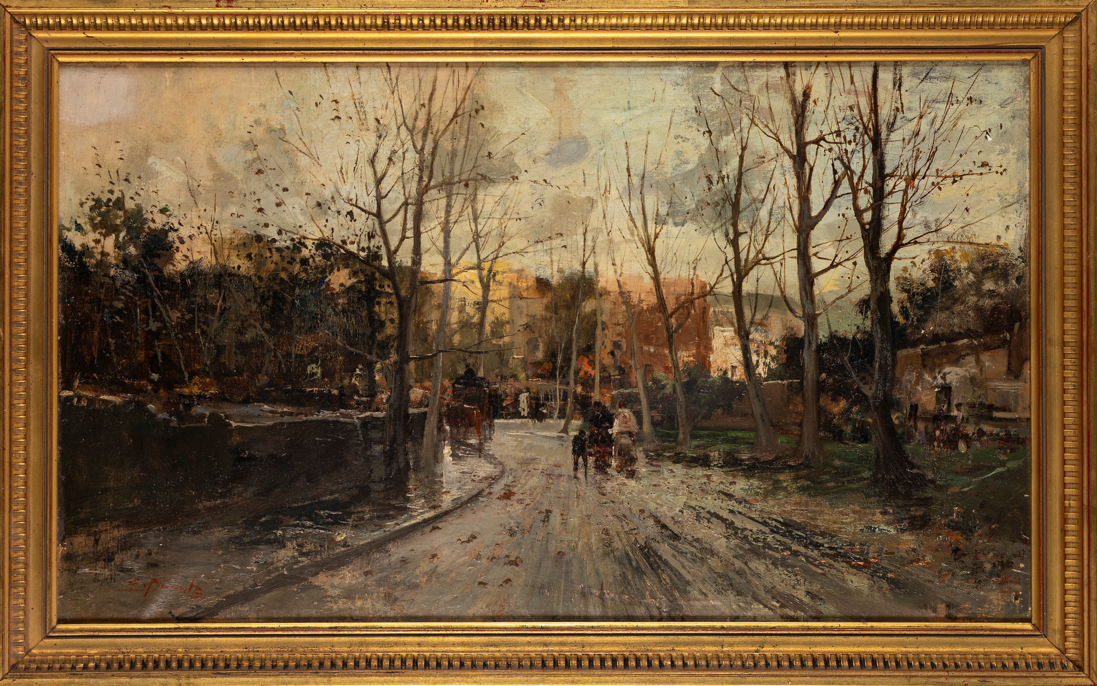 Ezelino Briante - Viale autunnale, olio su tela