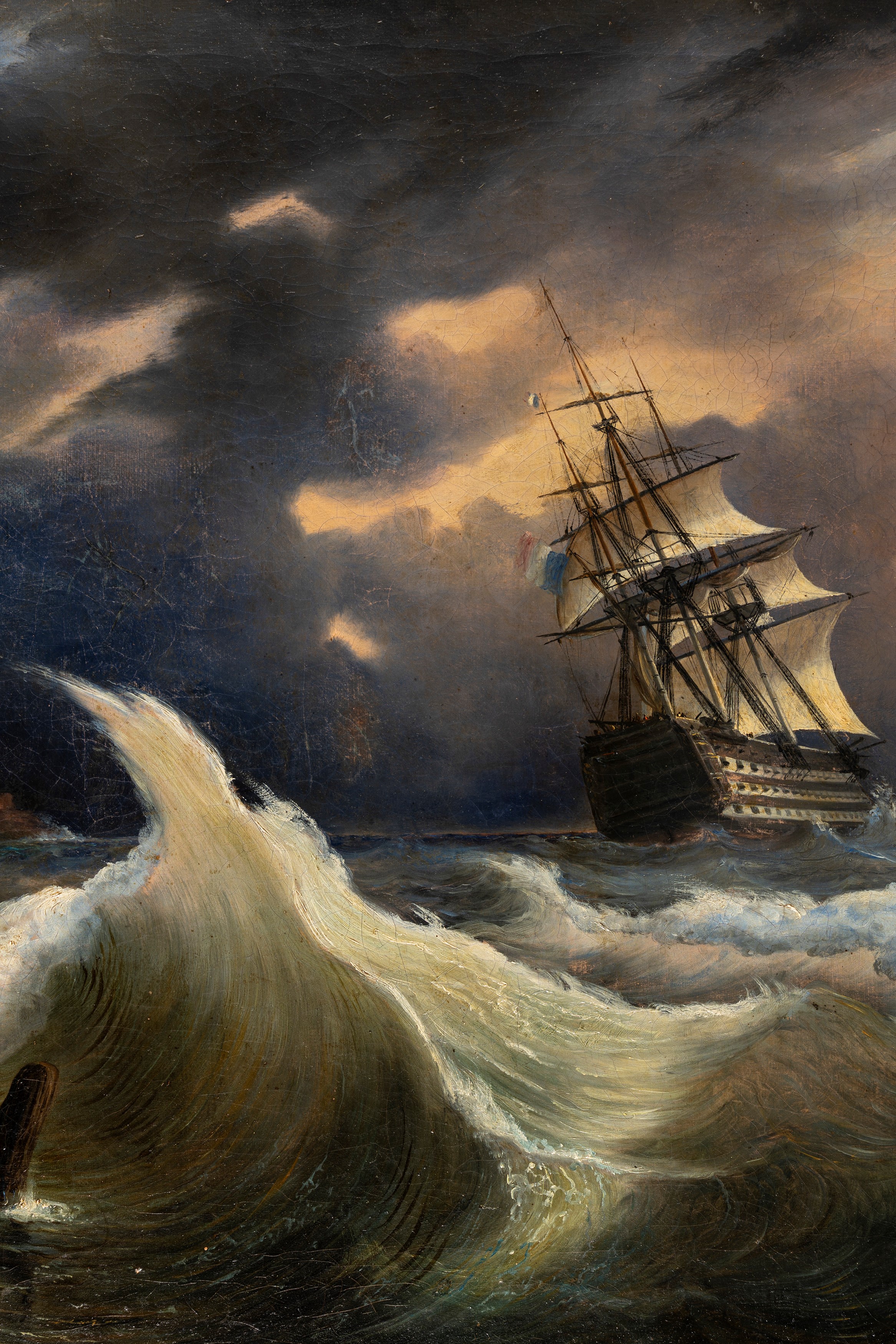 Scuola Napoletana, Metà del XIX Secolo - G. Caracciolo, Mare in burrasca (olio su tela), 1844