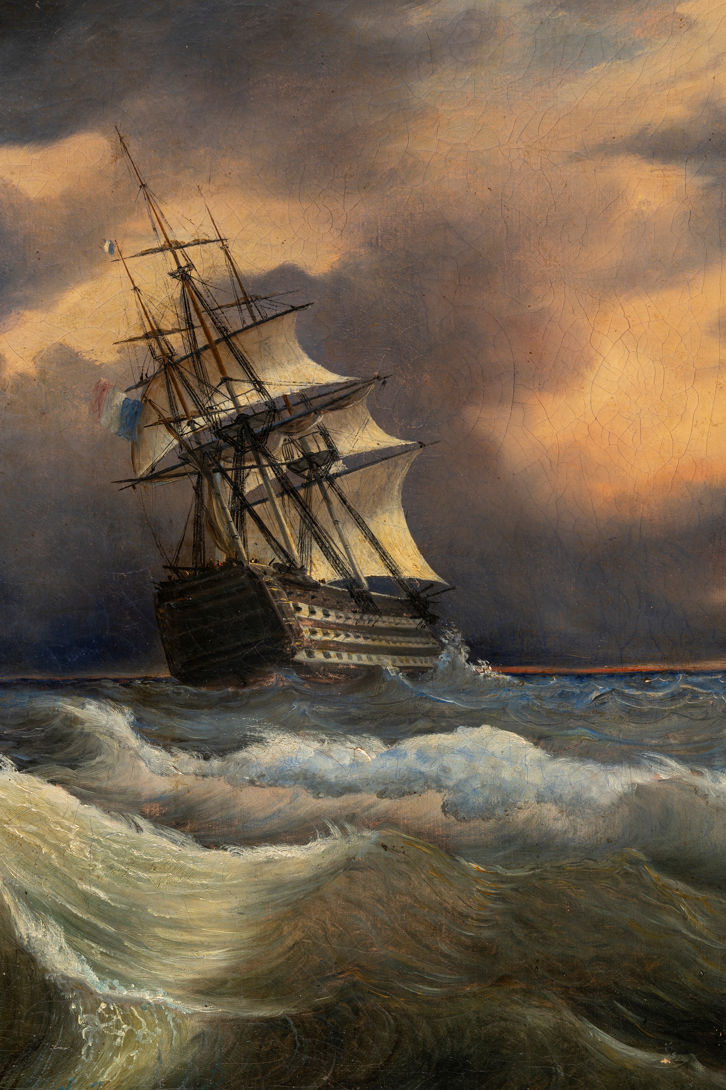 Scuola Napoletana, Metà del XIX Secolo - G. Caracciolo, Mare in burrasca (olio su tela), 1844