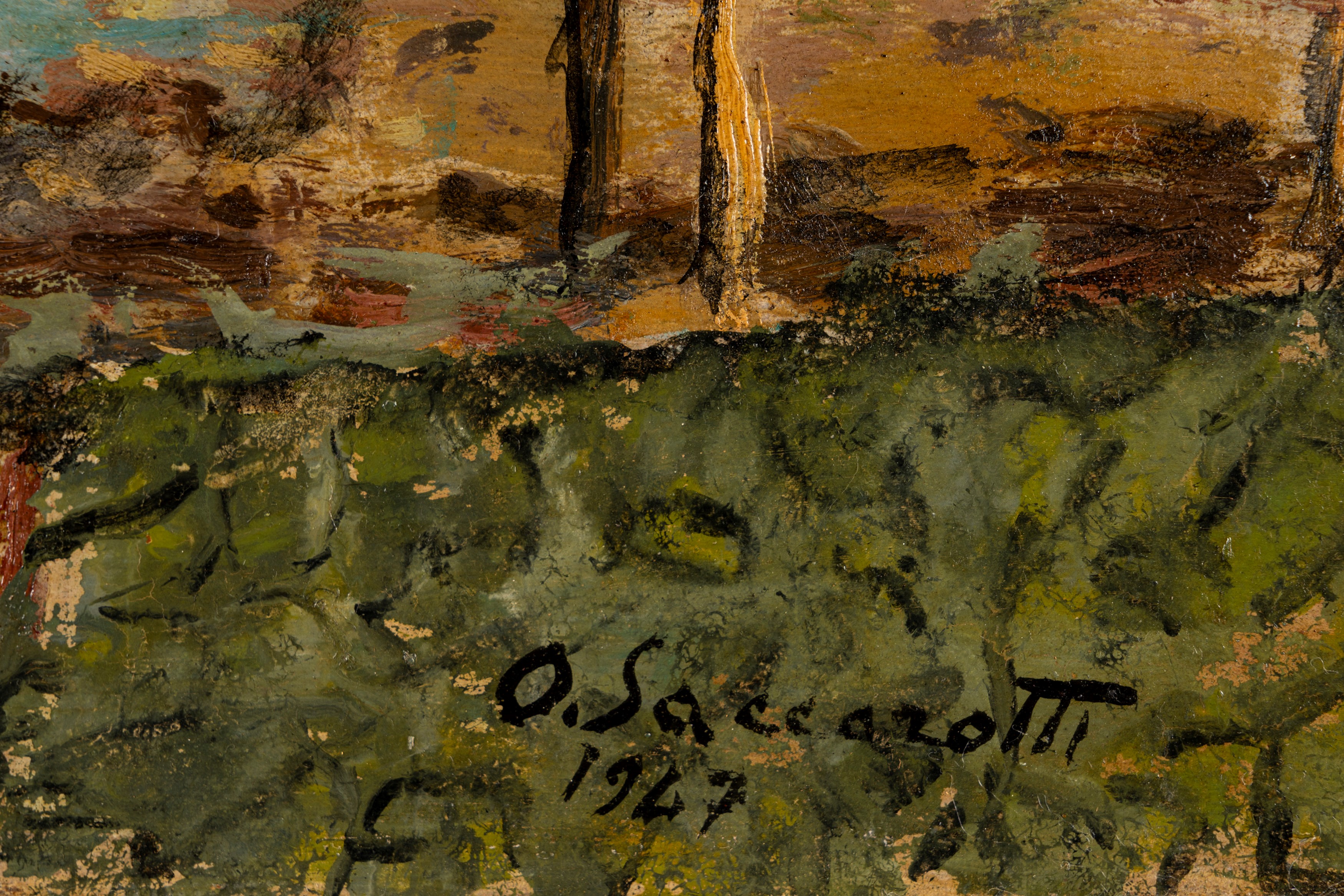 Oscar Saccorotti - Nave in rimessa, olio su cartone (1947)