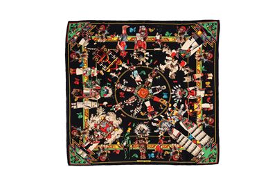 Foulard Kachinas, seta, fondo nero, 1992