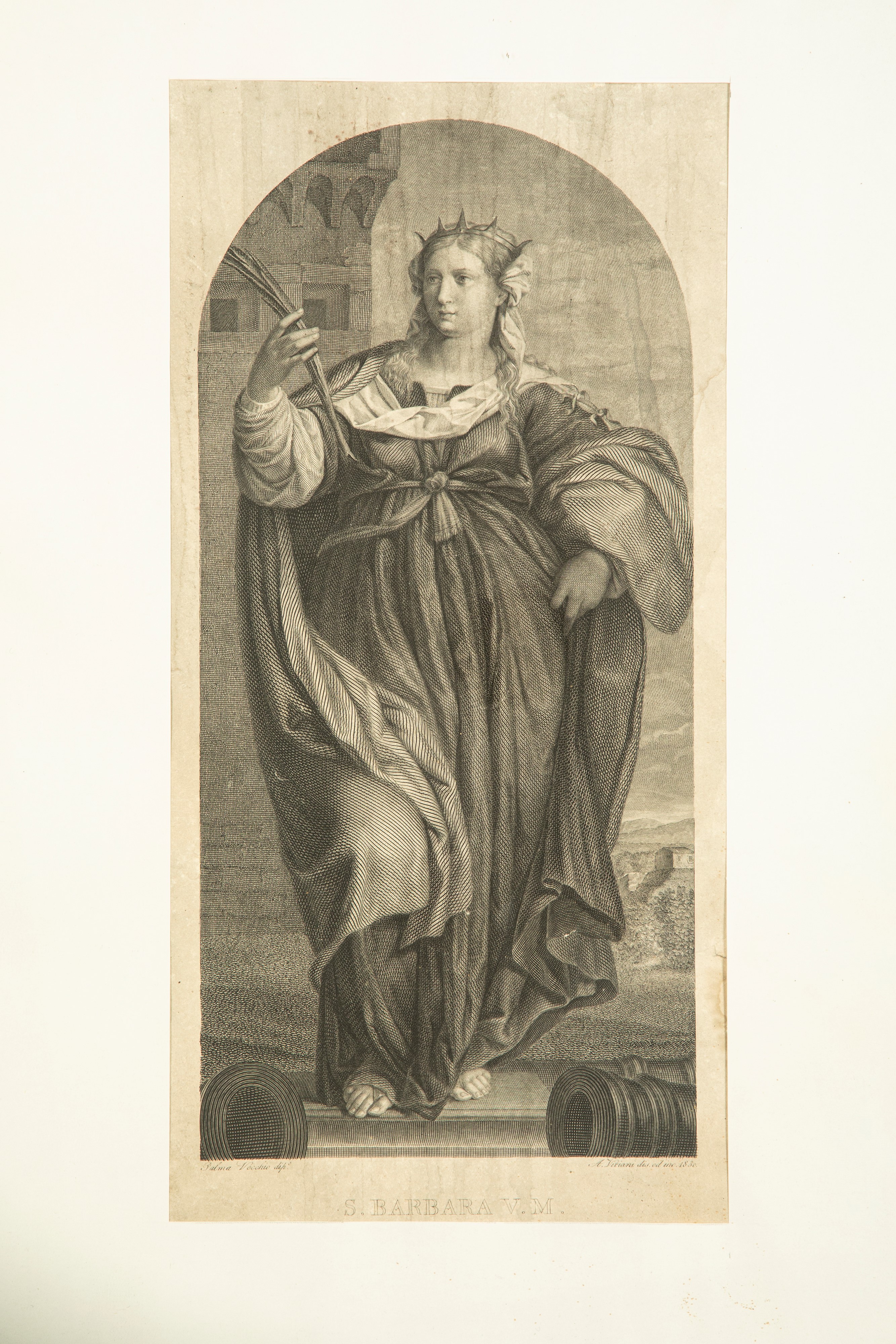 Viviani (A.), Santa Barbara, incisione da Palma il Vecchio